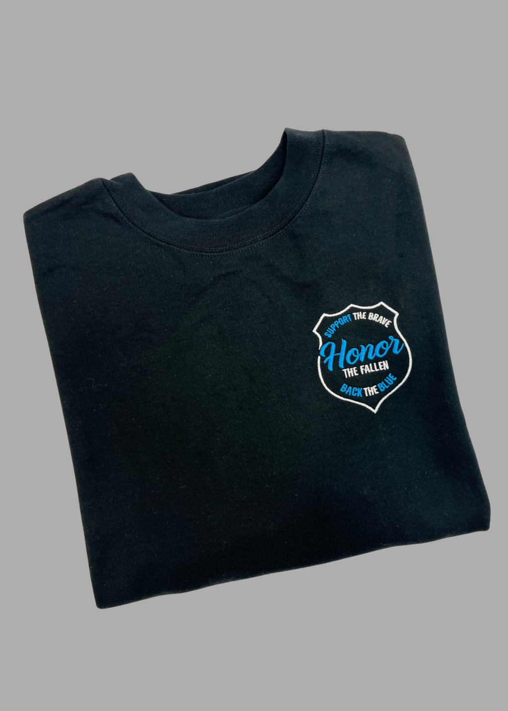 Support the Brave crewneck design honoring fallen Officer Pete Zajac by Maverson Design - blue line tribute apparel