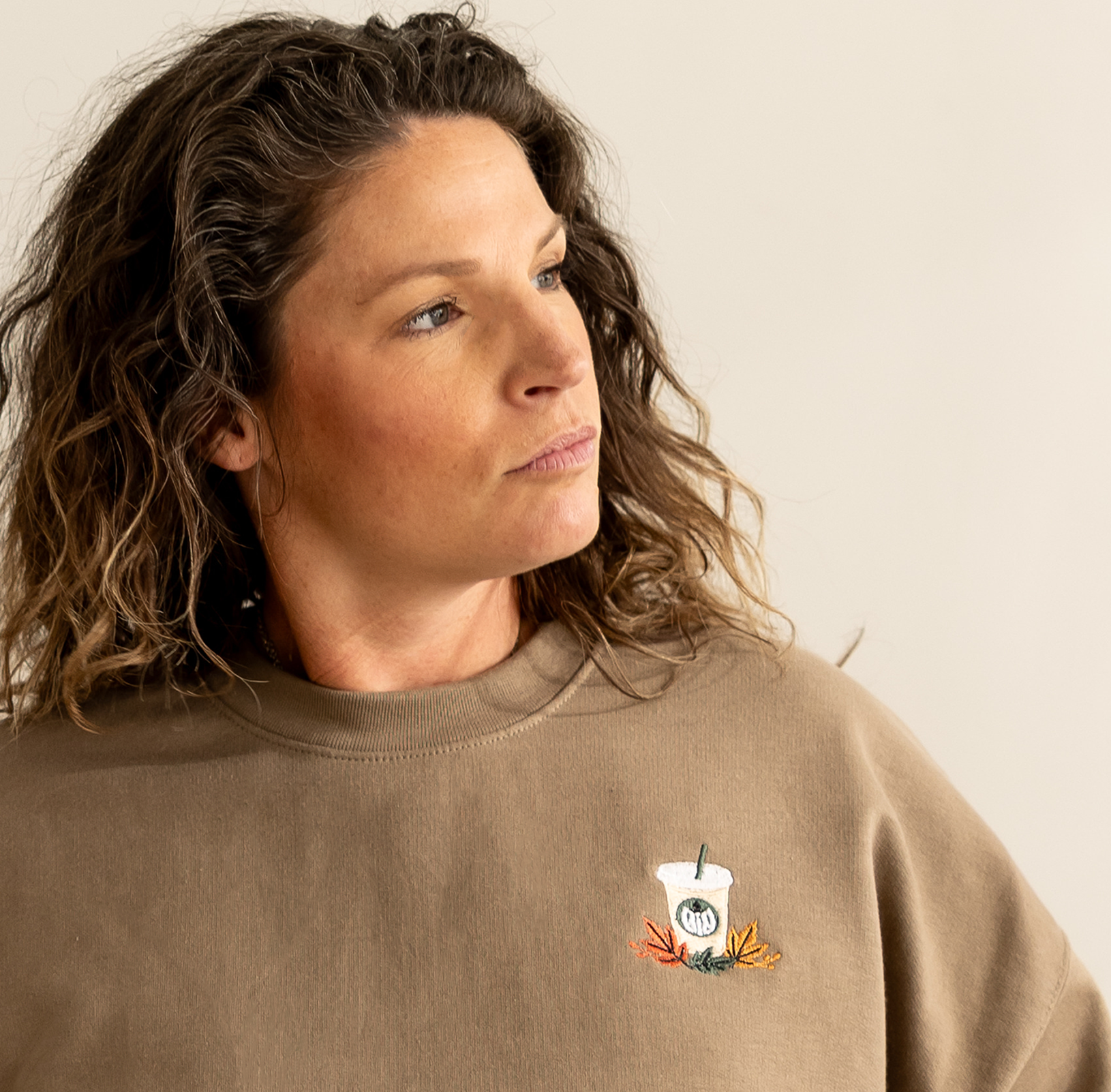 Iced Coffee Fall Leaves | Crewneck Sweatshirt | Embroidered