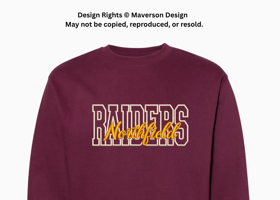 Northfield Raiders | Crewneck Embroidered Sweatshirt| Maroon