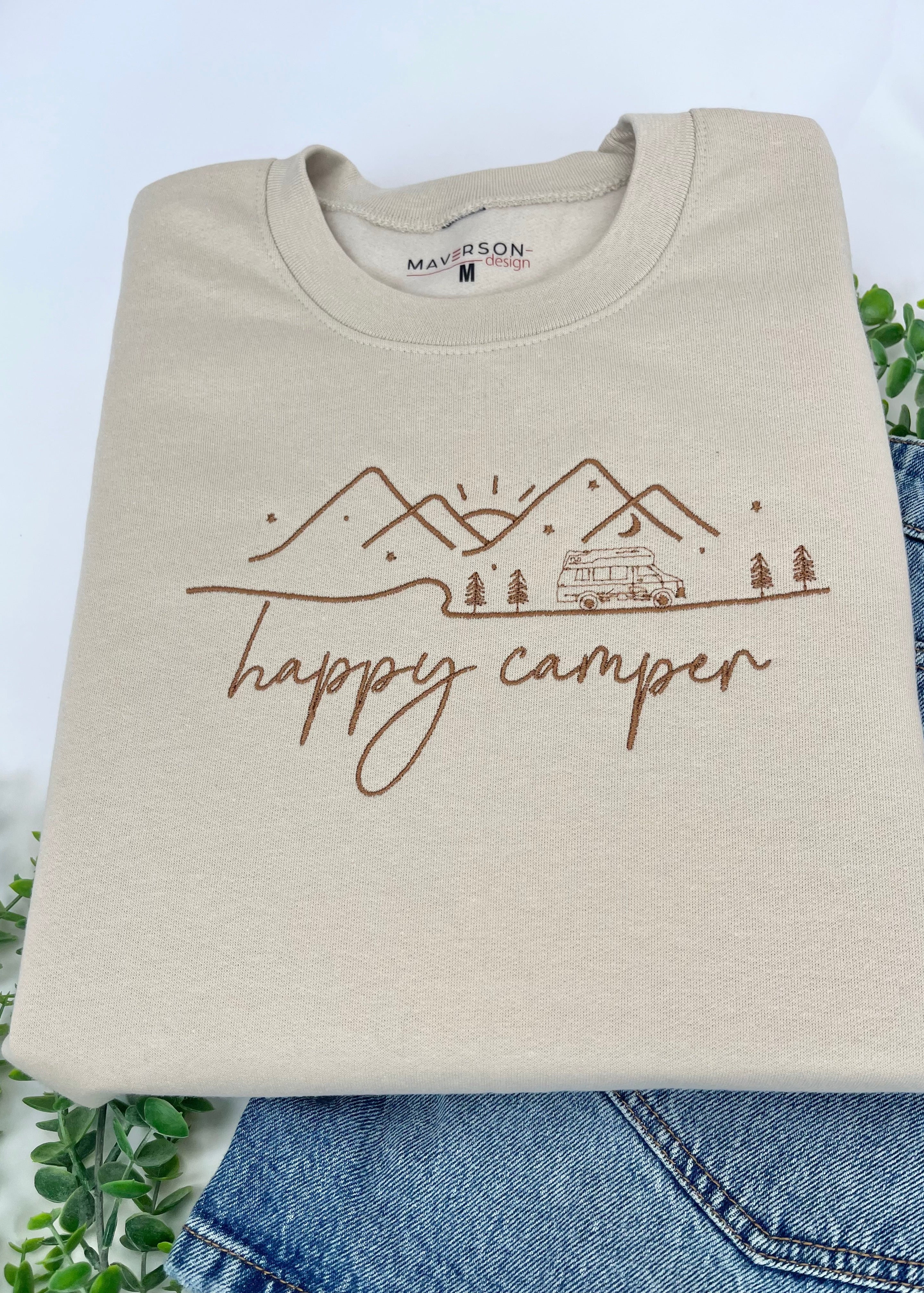 happy camper embroidery close up video