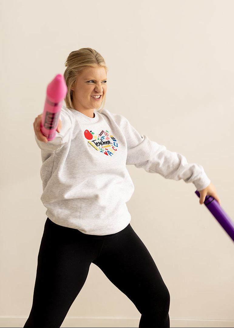 Teacher Heart | Crewneck Embroidered Sweatshirt