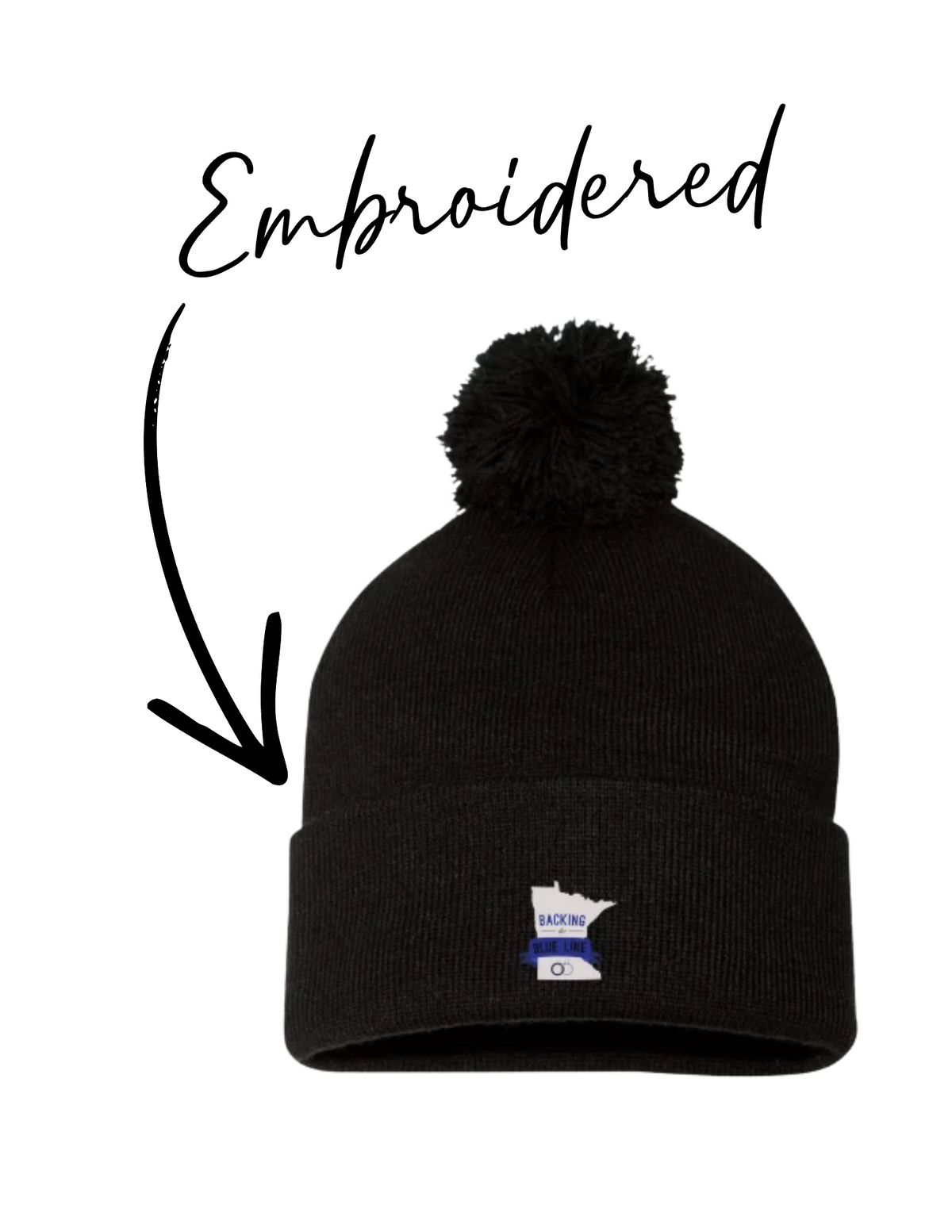 Backing the Blue Line Pom Pom Beanie Hat