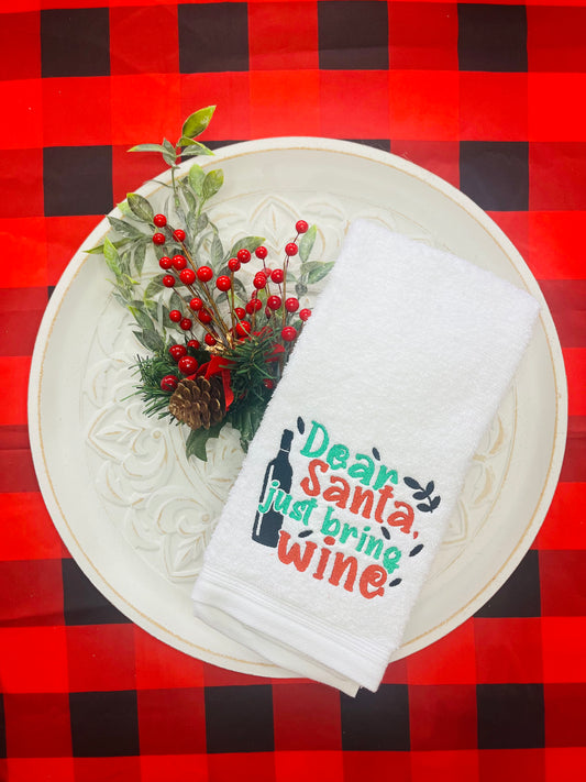 Dear Santa Just Bring Wine, Hand Towel