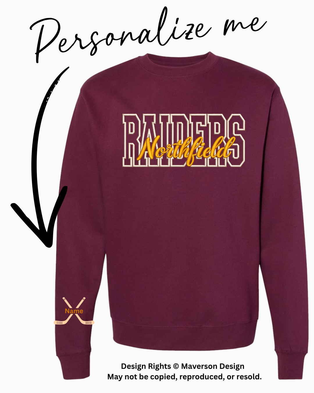 Northfield Raiders | Crewneck Embroidered Sweatshirt| Maroon