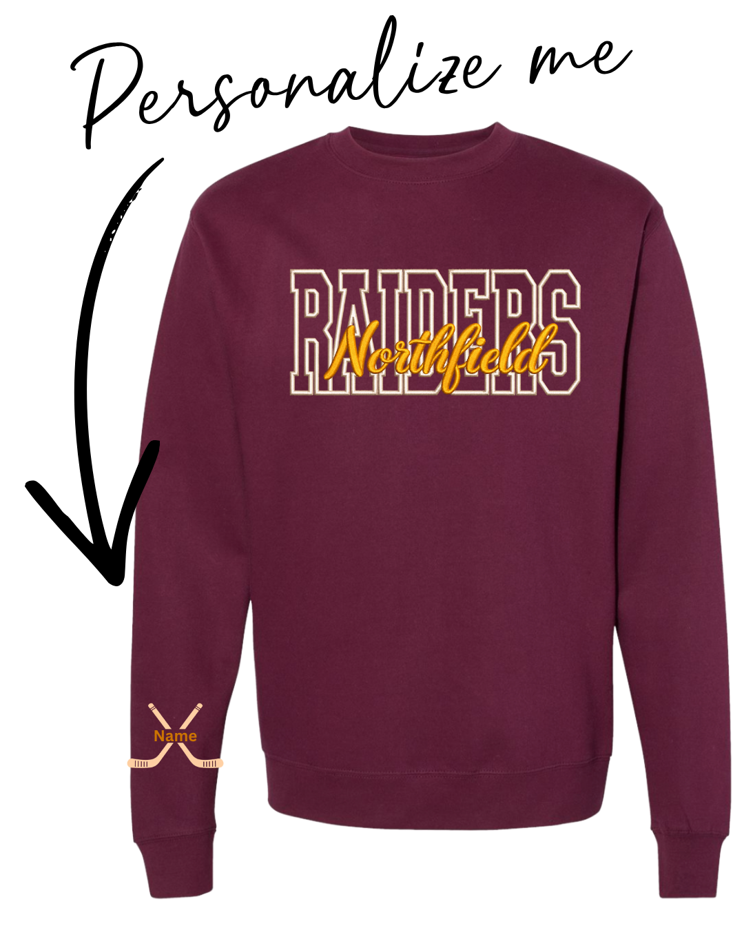 Northfield Raiders | Crewneck Embroidered Sweatshirt| Maroon