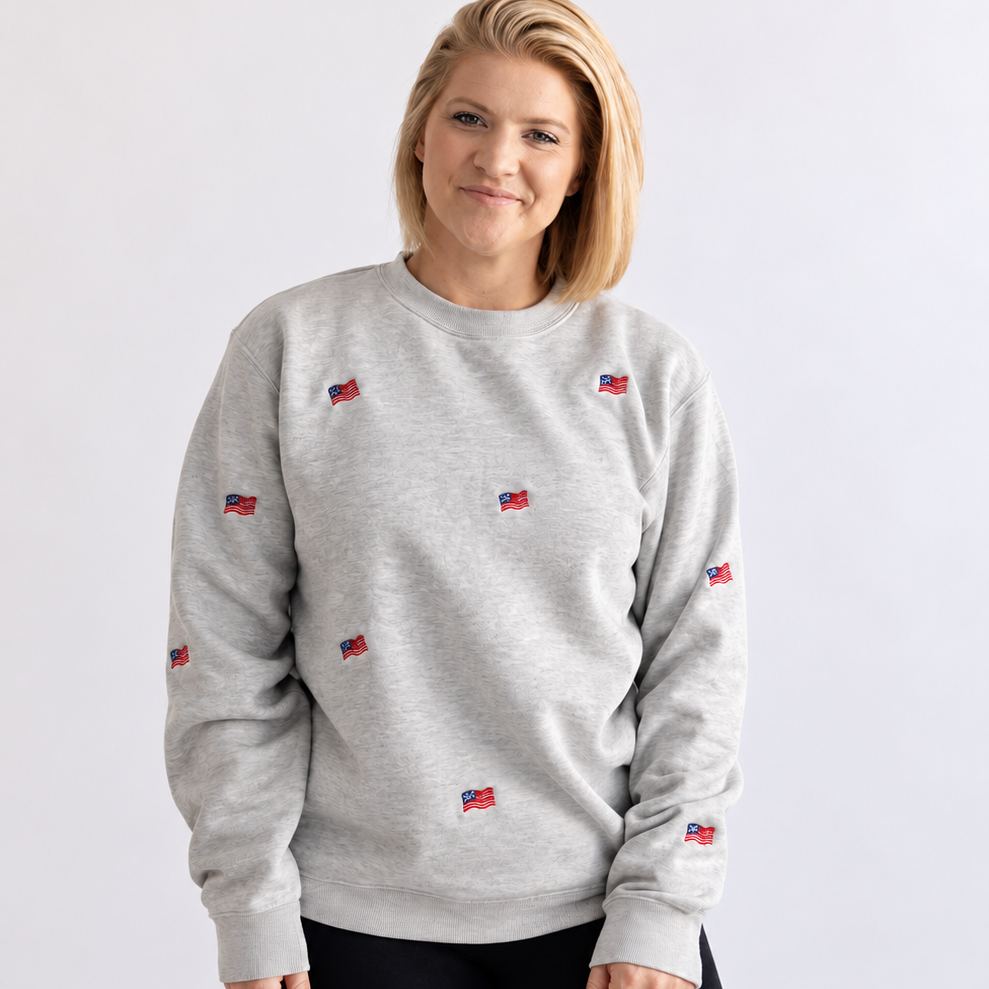 American Flag | Little's | Embroidered Crewneck Sweatshirt