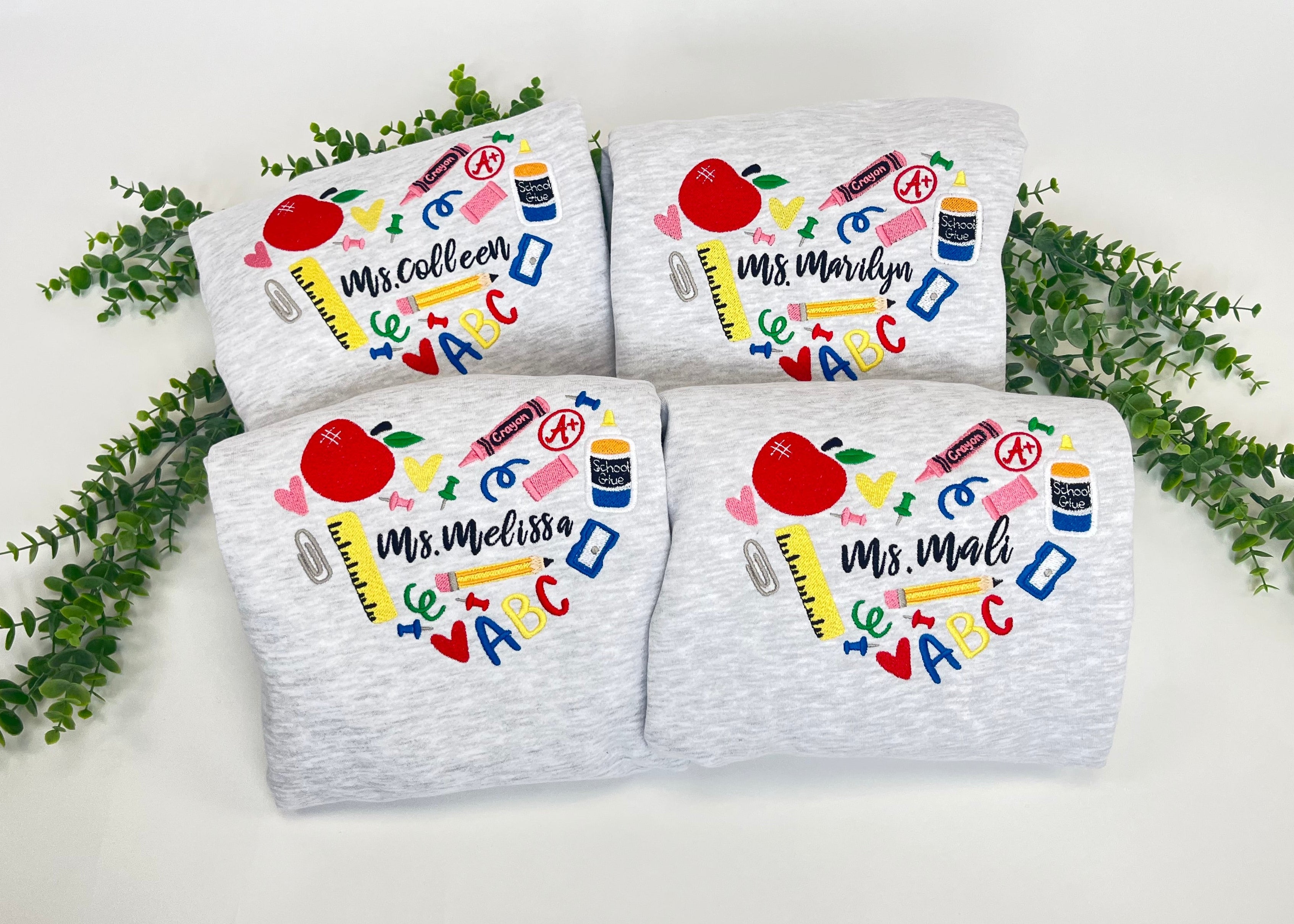 custom embroidery teacher apple crayon glue pencil