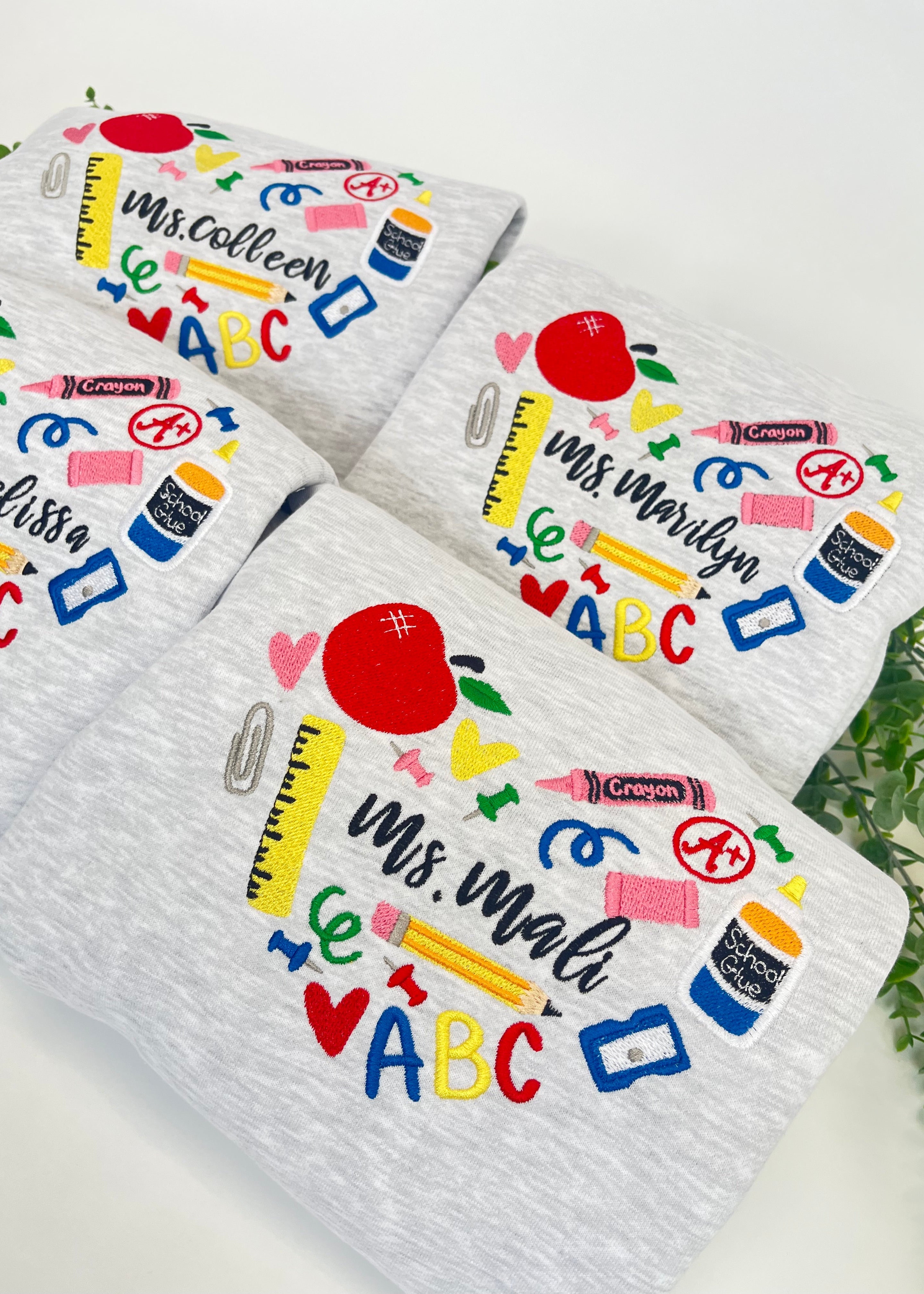 Crewneck  sweatshirt custom embroidery teacher heart design