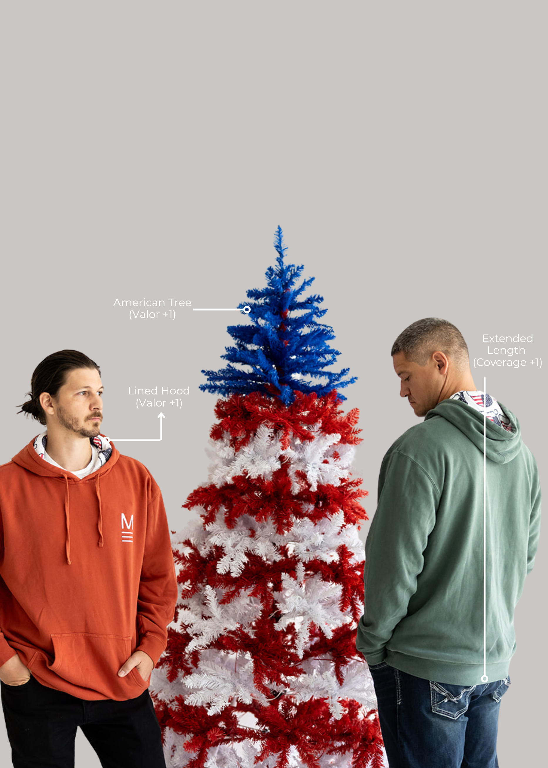 american tree, lined hood, extended length on hoodie