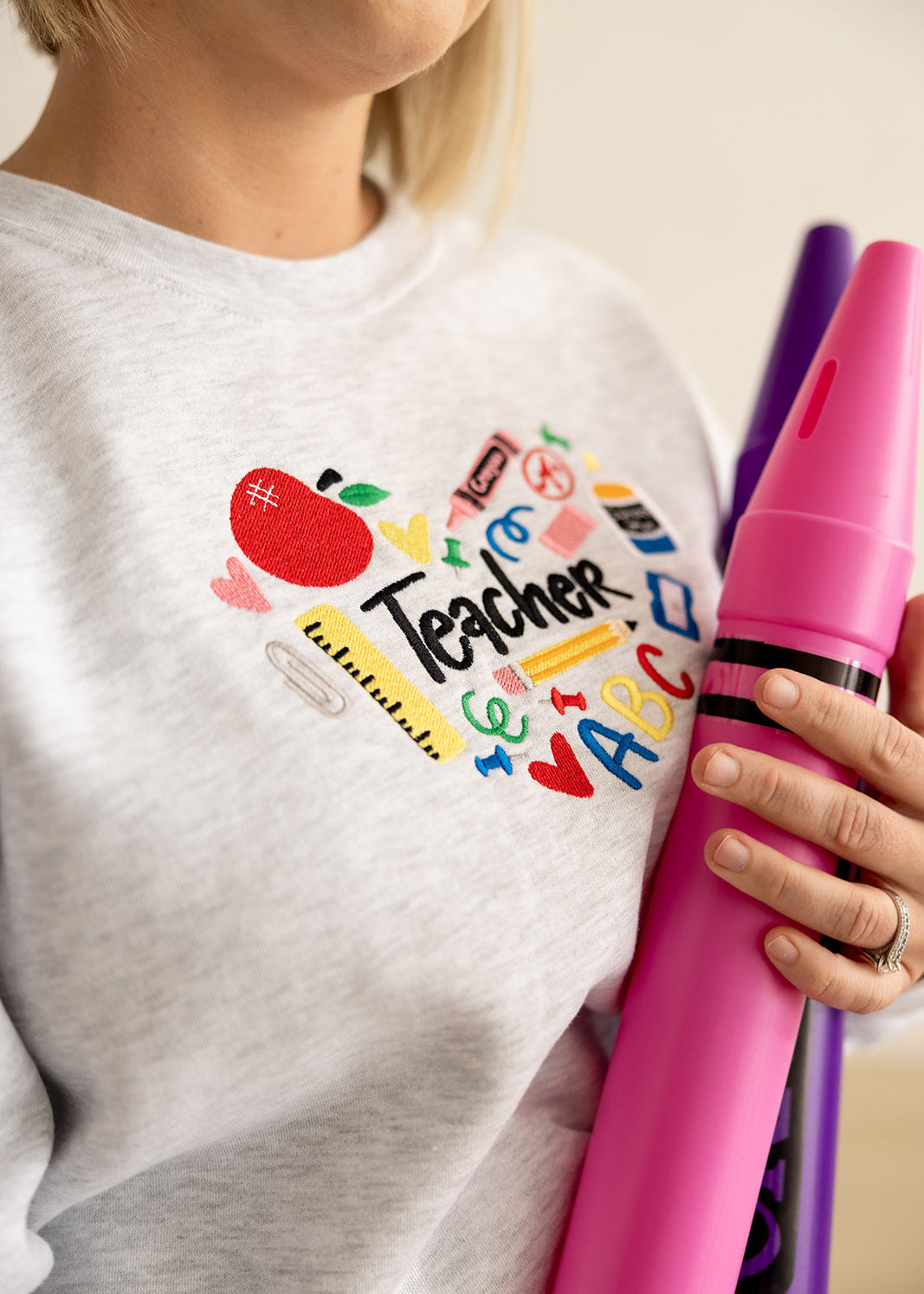 Teacher Heart | Crewneck Embroidered Sweatshirt