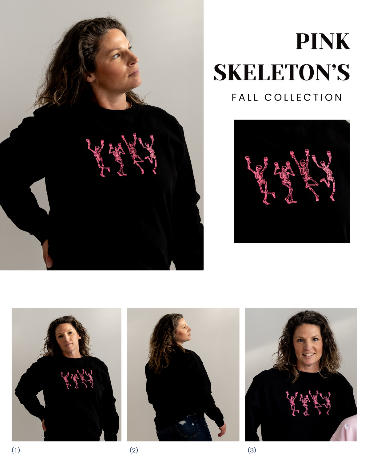 Wine & Bones | Pink Skeleton's | Embroidered Crewneck Sweatshirt