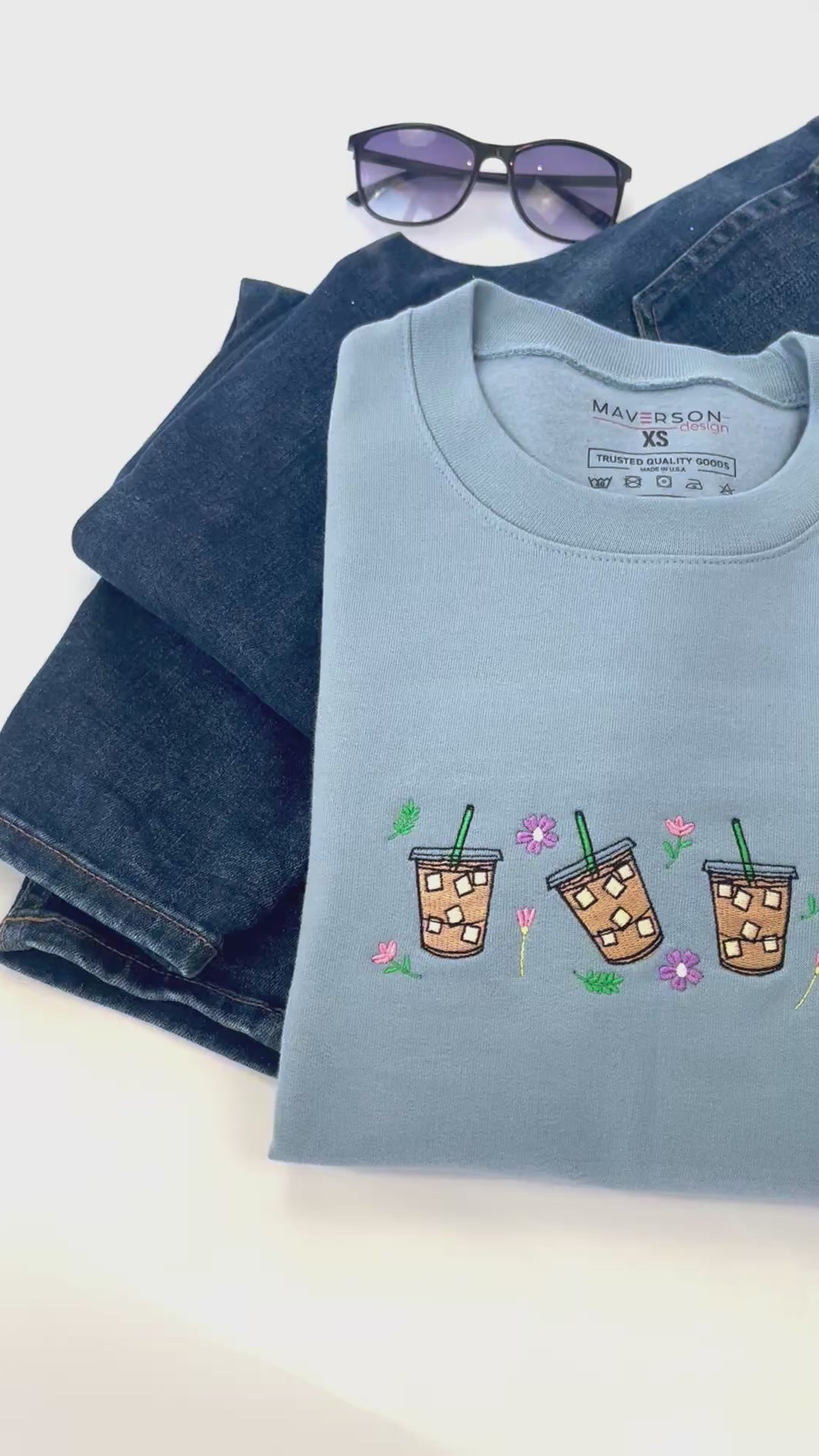 coffee and flowers light blue crewneck sweatshirt